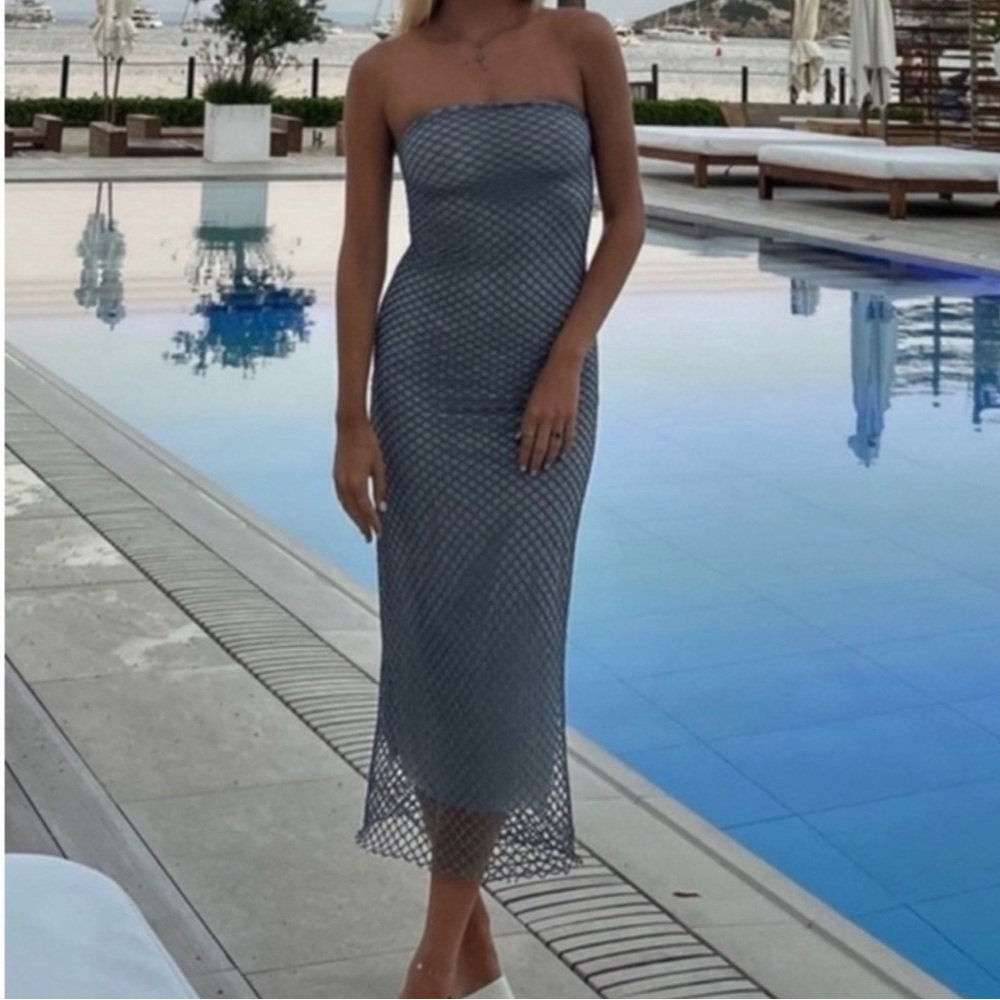 Zara Strapless Mesh Gray Dress